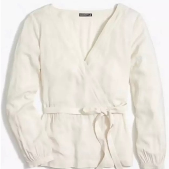 NWT J.Crew Mercantile Cream Faux Wrap Top Blouse 0 - Picture 2 of 4